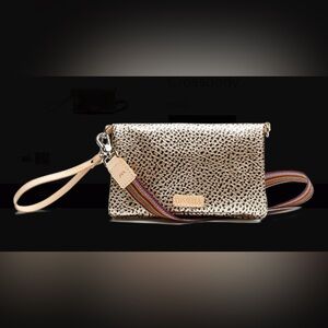 Consuela Metallic Gold Crossbody/Clutch with Multicolor Strap